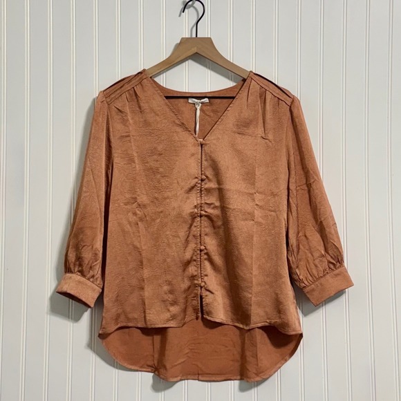 Pleione Tops - NWT Pleione Size M Rust Textured Blouse V-Neck Boho 70s Festival Western Peasant